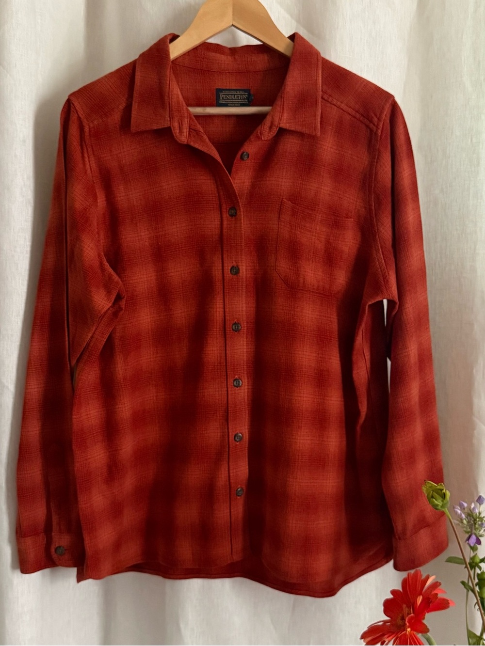 NWOT Pendleton Virgin Wool Shirt XL Rust Orange Tonal Shadow Plaid Button Down